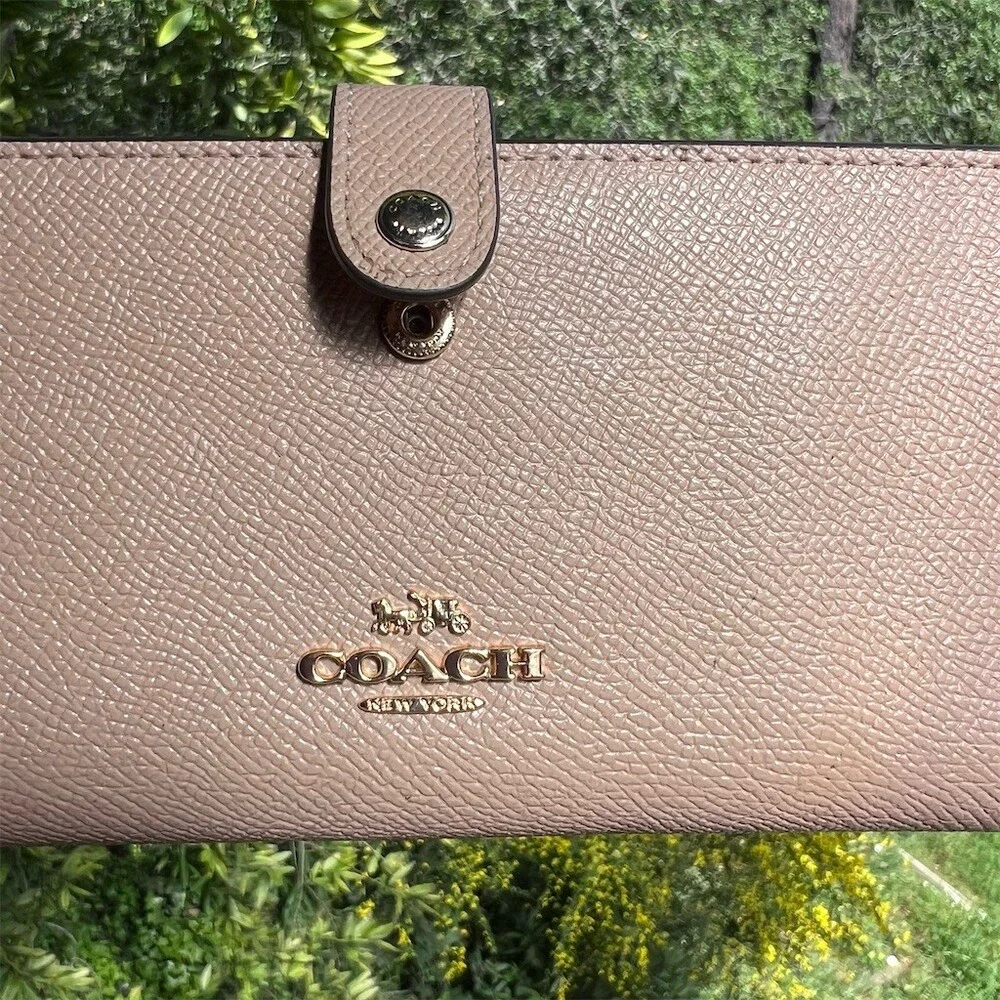 COACH Slim Long Bifold Snap Leather Wallet Tan/Taupe w Gold Hardware AUTHENTIC - Picture 5 of 6